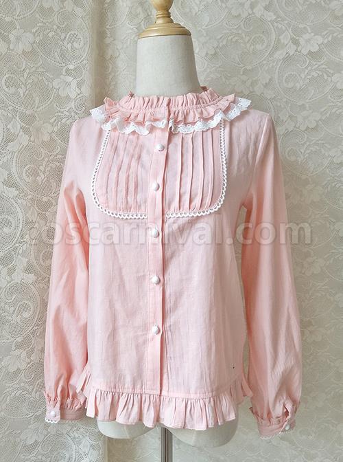 Easy Matching Pure Cotton Ruffle Collar Classic Lolita Long Sleeve Shirt