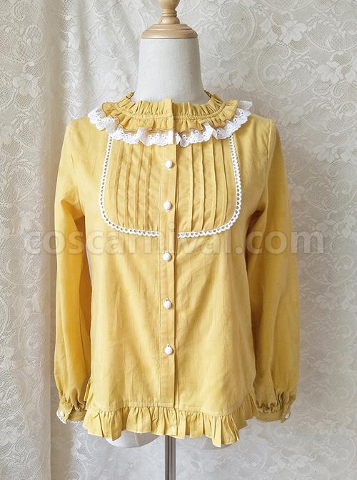 Easy Matching Pure Cotton Ruffle Collar Classic Lolita Long Sleeve Shirt