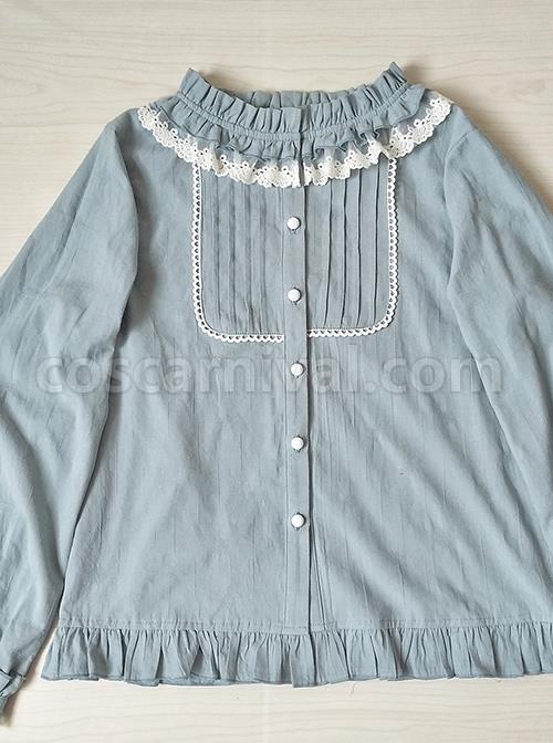Easy Matching Pure Cotton Ruffle Collar Classic Lolita Long Sleeve Shirt