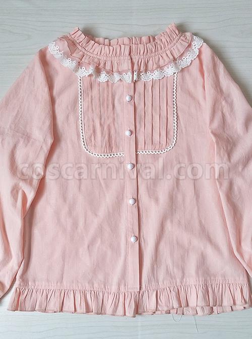 Easy Matching Pure Cotton Ruffle Collar Classic Lolita Long Sleeve Shirt