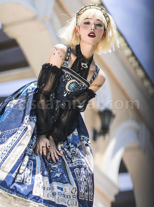 Egyptian-Style-Retro-Exquisite-Jewelry-Geometry-Print-Mesh-Ruffled-Pearl-Trim-Classic-Lolita-Slip-Dress-coscarnival-2979