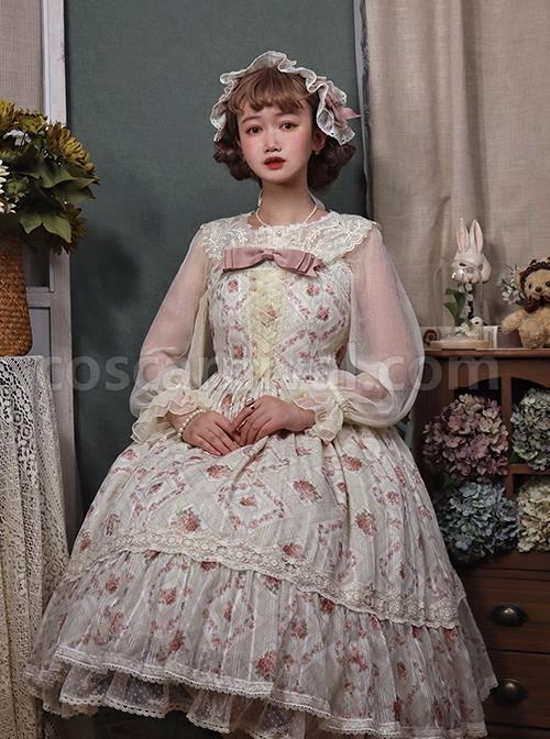 Elegant-And-Delicate-Pink-Floral-Print-Design-Jacquard-Lace-Trim-Bow-Knot-Tie-Classic-Lolita-Slip-Dress-coscarnival-2931