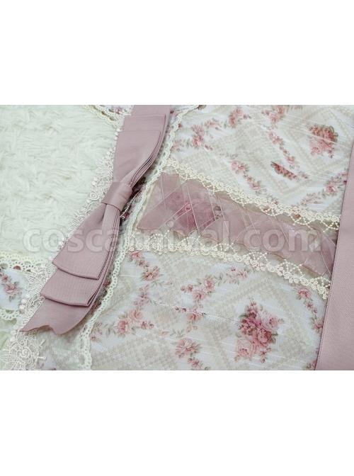 Elegant-And-Delicate-Pink-Floral-Print-Design-Jacquard-Lace-Trim-Bow-Knot-Tie-Classic-Lolita-Slip-Dress-coscarnival-2975