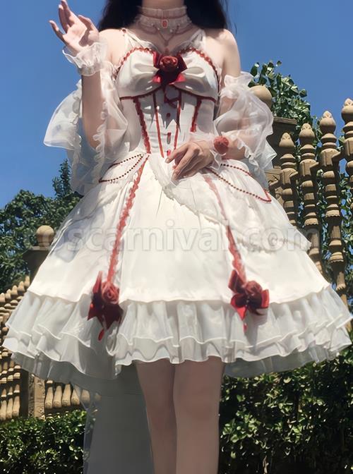 Elegant-And-Delicate-Red-Jacquard-Lace-Pure-White-Slim-Court-Style-JSK-Detachable-Flared-Sleeves-Classic-Lolita-Dress-Set-coscarnival-2908