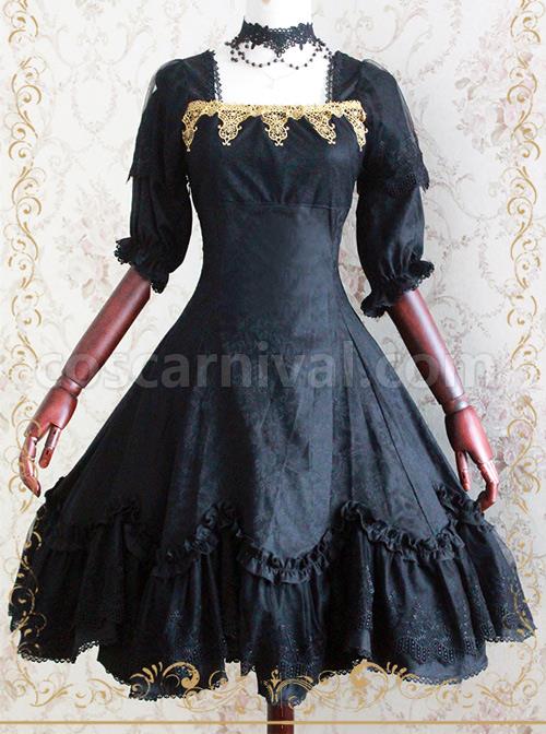 Elegant-Black-Jacquard-Classic-Lolita-Half-Sleeve-Dress-coscarnival-4651