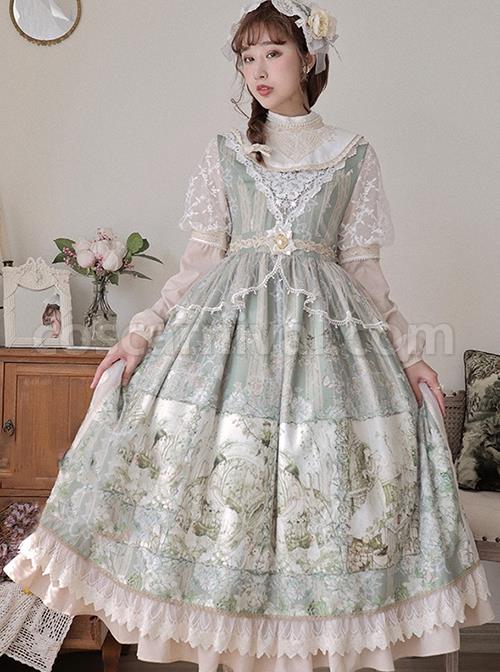 Elegant Classical Pearl Gothic Lolita OP Half Turtleneck Three-Dimensional Embroidery Stitching Lace Detachable Bubble Long Sleeve Dress coscarnival