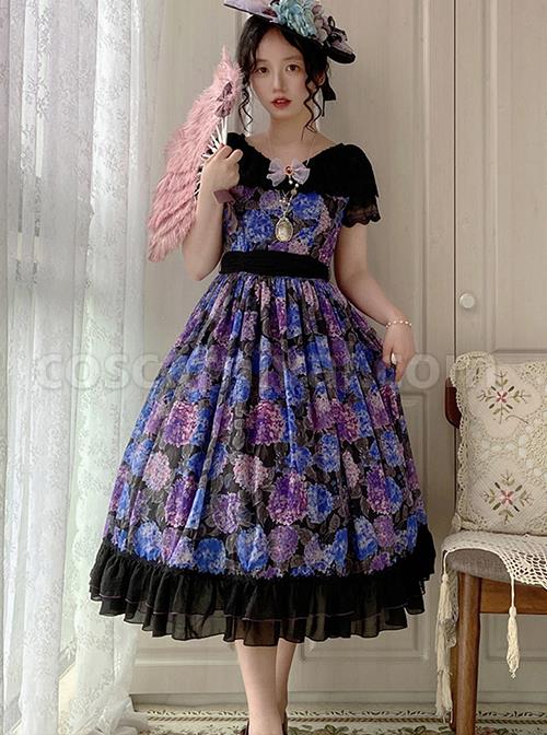 Elegant-Floral-Print-Decoration-Jacquard-Lace-Neckline-Bow-Pearl-Classic-Lolita-Dress-coscarnival-2904