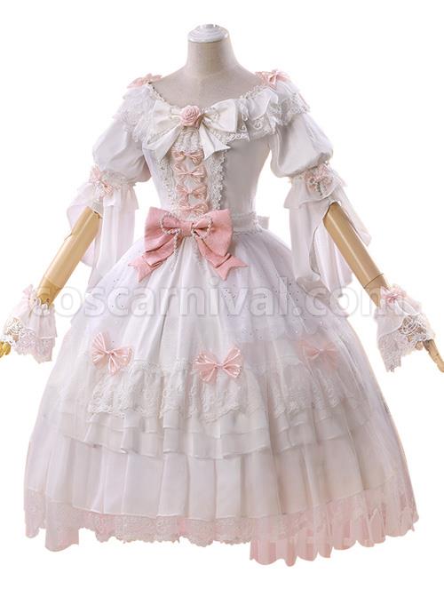 Elegant-Pink-Bowknot-White-Classic-Lolita-Wedding-Dress-coscarnival-3794