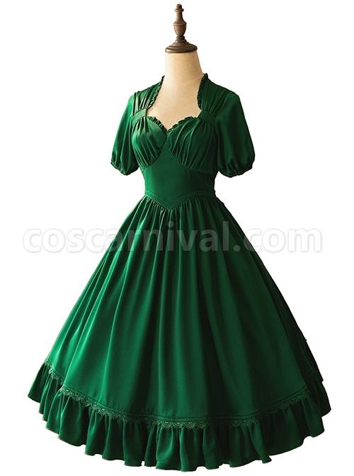 Elegant-Satin-Lace-Lace-Collar-Tunic-Slim-Fit-Multicolor-Puff-Short-Sleeve-Bow-Belt-Classic-Lolita-Dress-coscarnival-2888