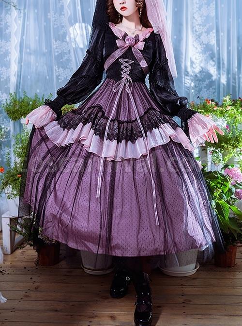 Elegant-Two-Color-Autumn-Flower-Bow-Knot-Decorate-Lace-Lantern-Sleeve-Petal-Hem-Classic-Lolita-Long-Sleeve-Dress-coscarnival-2879