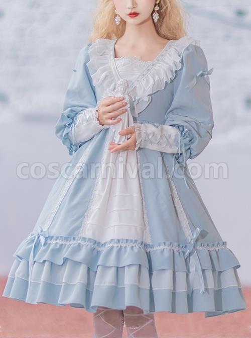 Elegant-V-Neck-Lace-Lantern-Sleeve-Lace-Up-Bow-Knot-Decoration-Classic-Lolita-Long-Sleeve-Dress-coscarnival-2872
