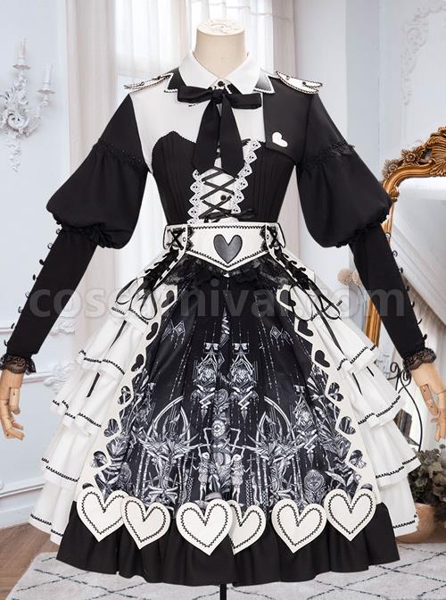 Eye Of Red Heart Series OP Retro Stitching Gothic Lolita Long Sleeve Dress coscarnival