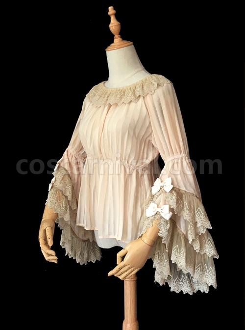 Fairytale Town Dance Party Series Chiffon Lace Classic Lolita Trumpet Sleeve Shirt coscarnival