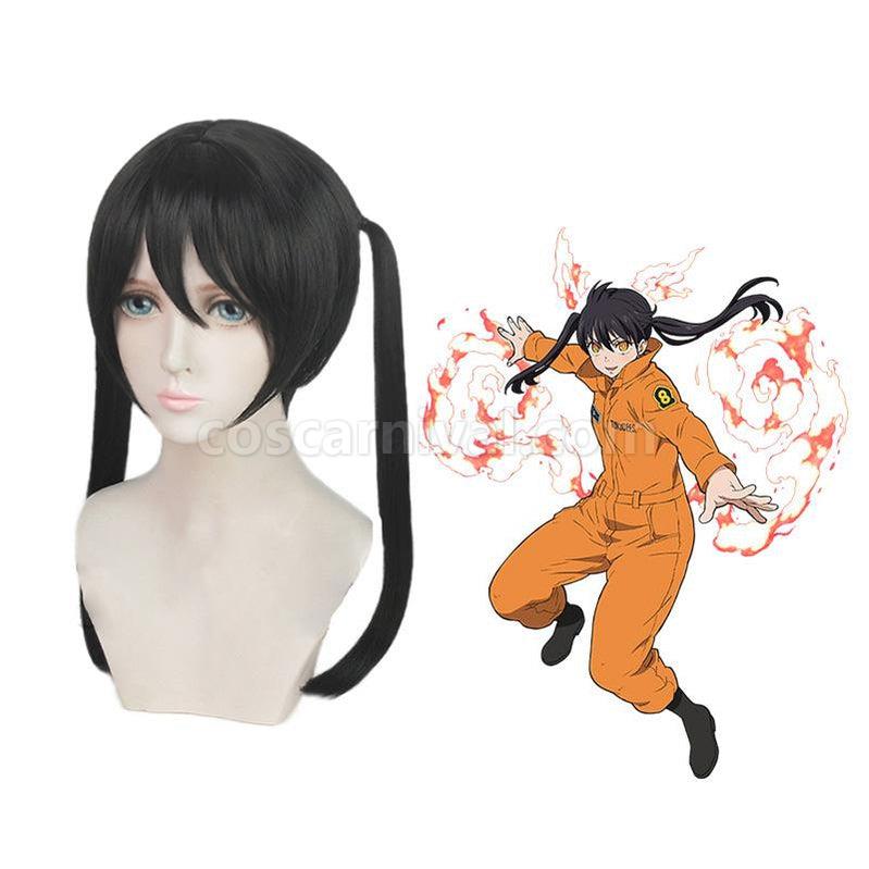 Fire Force Kotatsu Tamaki Long Black Cosplay wig, front view