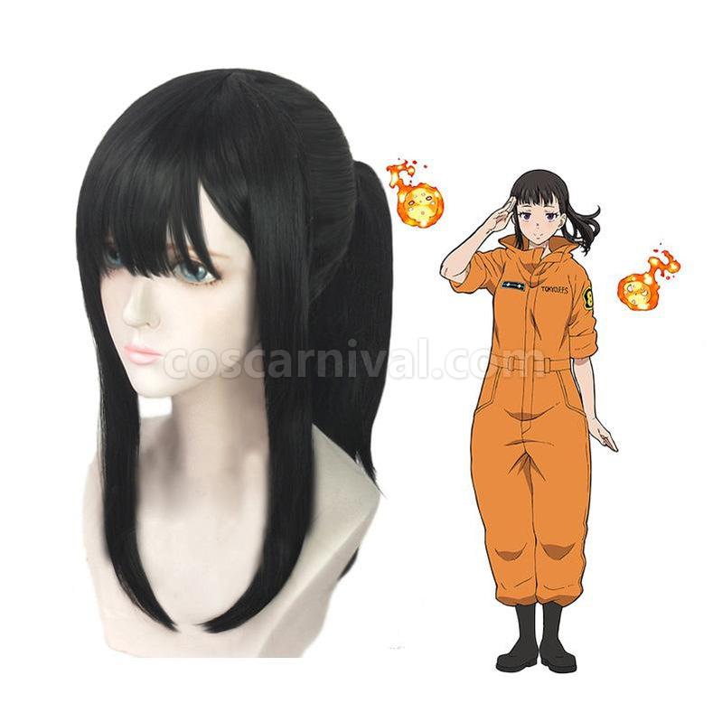 Fire Force Maki Oze Long Black Cosplay Wigs coscarnival011118218