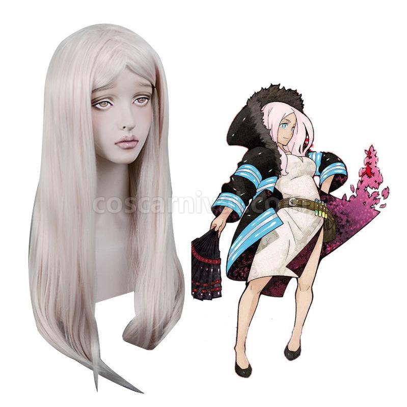 Fire Force Princess Hibana Long Light Pink Cosplay Wigs coscarnival011118203
