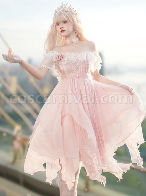 Flower-Mist-Series-OP-Chest-Lace-With-Pearl-Chain-Irregular-Skirt-Off-The-Shoulder-Two-Wear-Short-Sleeved-Sweet--Lolita-Dress-coscarnival-1041