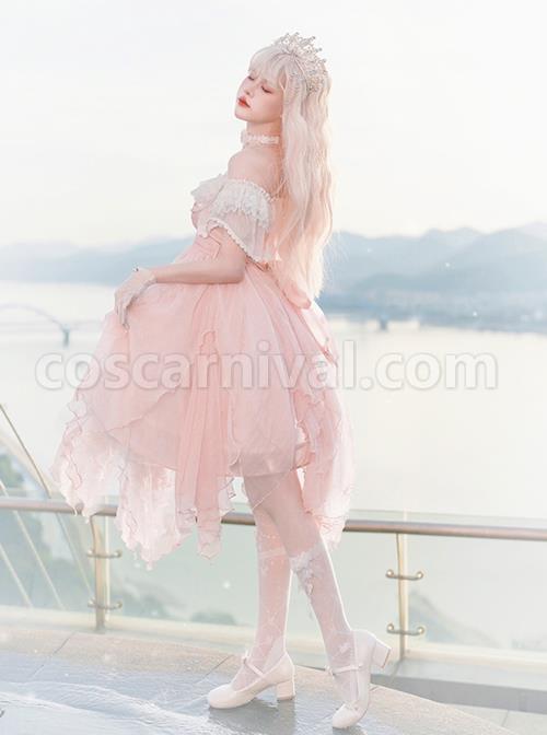 Flower-Mist-Series-OP-Chest-Lace-With-Pearl-Chain-Irregular-Skirt-Off-The-Shoulder-Two-Wear-Short-Sleeved-Sweet--Lolita-Dress-coscarnival-1056