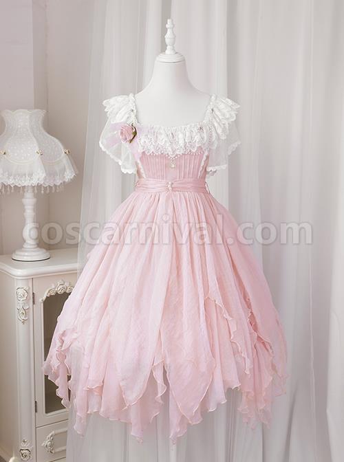 Flower-Mist-Series-OP-Chest-Lace-With-Pearl-Chain-Irregular-Skirt-Off-The-Shoulder-Two-Wear-Short-Sleeved-Sweet--Lolita-Dress-coscarnival-1070