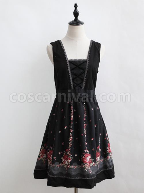 Flower-Pattern-Bind-Straps-Classic-Lolita-Sleeveless-Dress-coscarnival-4639