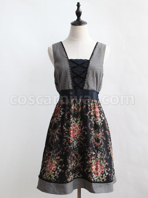 Flower-Pattern-Bind-Straps-Classic-Lolita-Sleeveless-Dress-coscarnival-4644