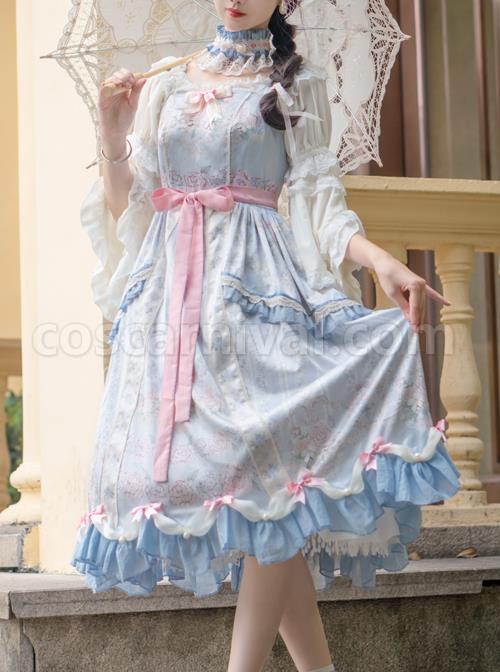 Flowers-Wall-Series-JSK-Printing-Light-Blue-Classic-Lolita-Sling-Dress-coscarnival-5085