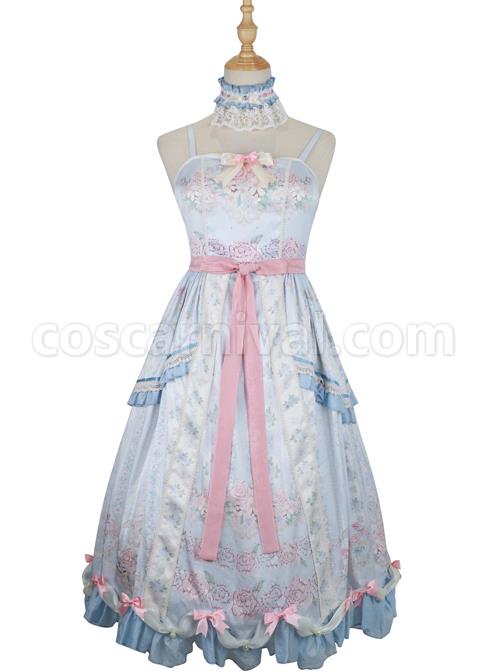 Flowers-Wall-Series-JSK-Printing-Light-Blue-Classic-Lolita-Sling-Dress-coscarnival-5092