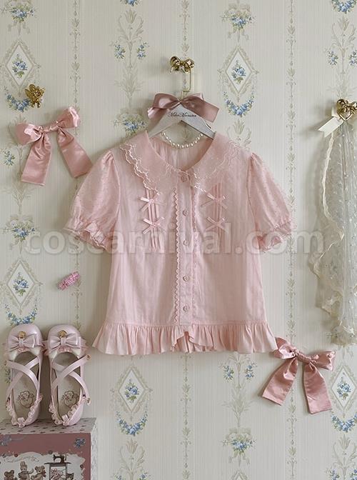 Fluttershy Series Double Doll Collar Sweet Lolita Puff Short Sleeve Versatile Shirt coscarnival