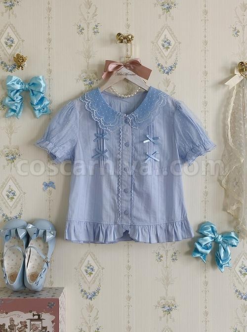 Fluttershy Series Double Doll Collar Sweet Lolita Puff Short Sleeve Versatile Shirt