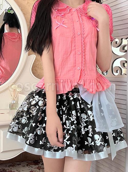 Fluttershy Series Double Doll Collar Sweet Lolita Puff Short Sleeve Versatile Shirt