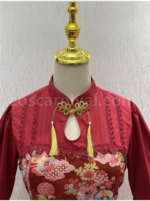 Flying-Flower-Command-Series-OP-Chinese-Style-Elegant-Printing-Tassel-Disc-Buckle-Hem-Folds-Classic-Lolita-Long-Sleeve-Dress-coscarnival-2786