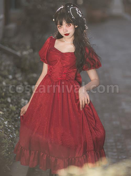 Fog-Lights-Series-OP-Retro-Elegant-Pure-Color-Classic-Lolita-High-Waist-Short-Sleeve-Dress-coscarnival-1654