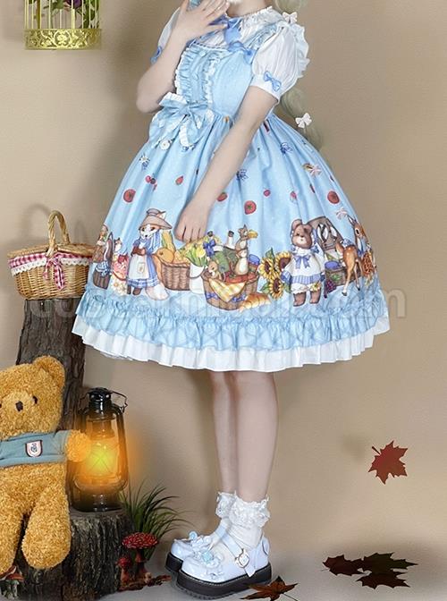 Forest-Of-Spring-Series-Cute-Animal-Pattern-Folds-Bow-Knots-Puffed-Hem-Classic-Lolita-Sling-Dress-Set-coscarnival-4670
