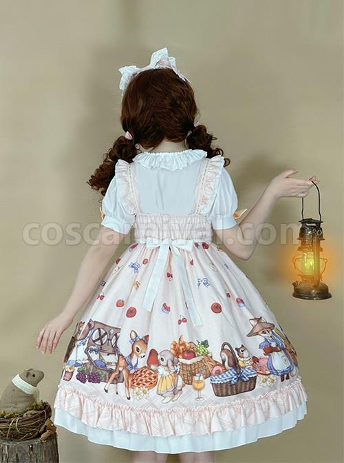 Forest-Of-Spring-Series-Cute-Animal-Pattern-Folds-Bow-Knots-Puffed-Hem-Classic-Lolita-Sling-Dress-Set-coscarnival-4700