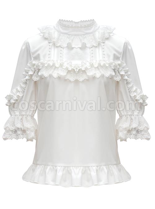 Full-blown Flowers Series Chiffon Lace Loose Sweet Lolita Half Sleeve Shirt coscarnival