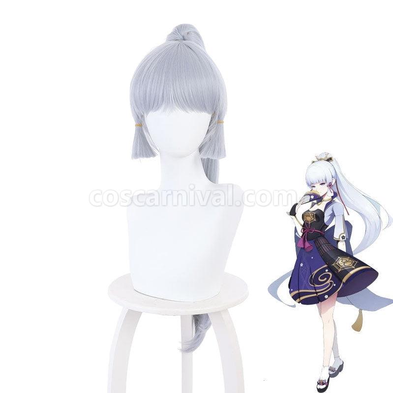 Genshin Impact Kamisato Ayaka Light Gray Blue Ponytail Cosplay Wigs coscarnival011110582