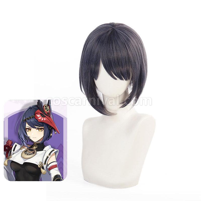 Genshin Impact Kujo Sara Blue Gradient  Short Cosplay Wigs coscarnival01119390