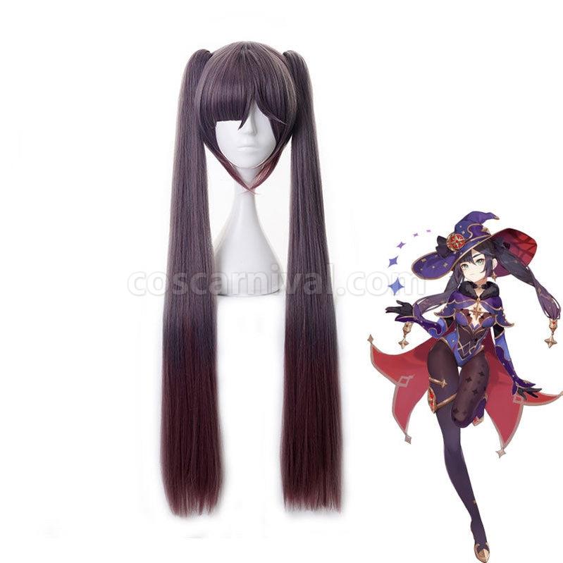 Genshin Impact Mona Megistus Long Double Ponytail Dark Brown Cosplay Wigs coscarnival011111317