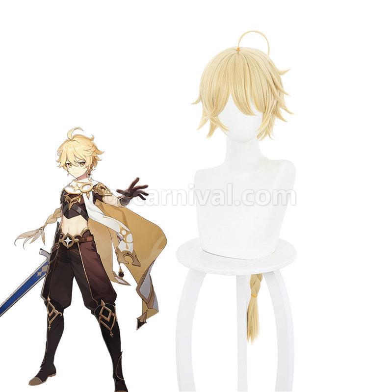 Genshin Impact Traveler Aether Blonde Ponytail Cosplay Wigs coscarnival011113858