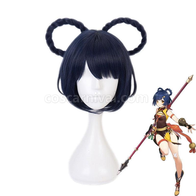 Genshin Impact Xiangling Navy Blue Cosplay Wigs coscarnival011111284
