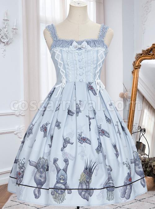 Gloomy Doll Series JSK Gothic Lolita Light Blue Sling Dress coscarnival