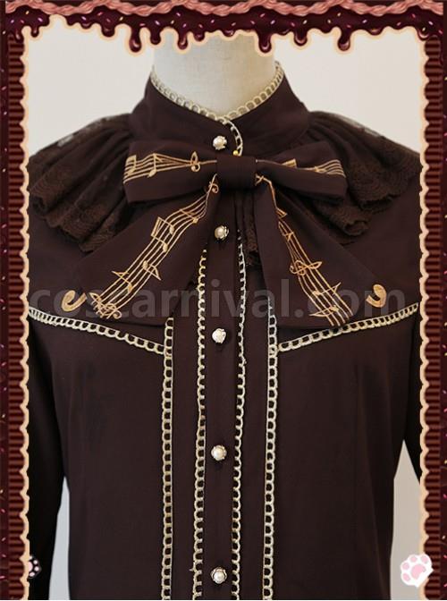 Gold Strings Series Coffee Color Thickened Chiffon Lolita Long Sleeve Shirt coscarnival