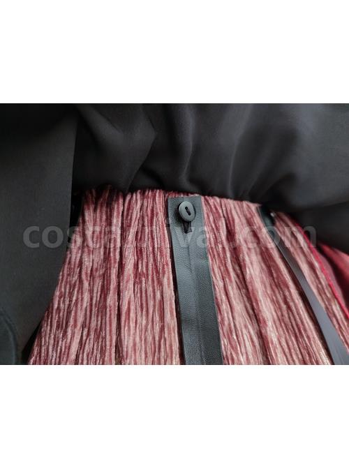 Gothic Strange Circus Skeleton Pattern Print Trim Tight Velvet Vest Pleated Hem Cross Straps Belt Lolita Dress