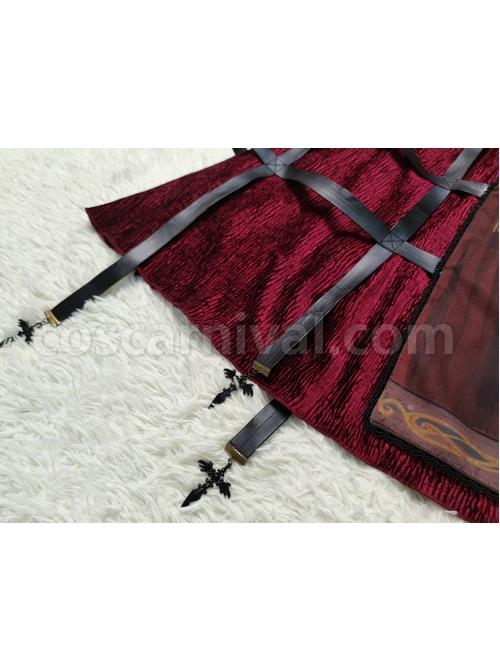 Gothic Strange Circus Skeleton Pattern Print Trim Tight Velvet Vest Pleated Hem Cross Straps Belt Lolita Dress