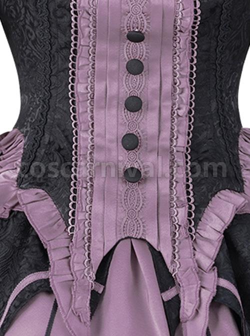 Gothic Style Elegant Rose Lace Bow-Knot Hairball Spider Web Asymmetric Hem Design Witch Halloween Gothic Lolita Long Sleeve Shirt dress Set