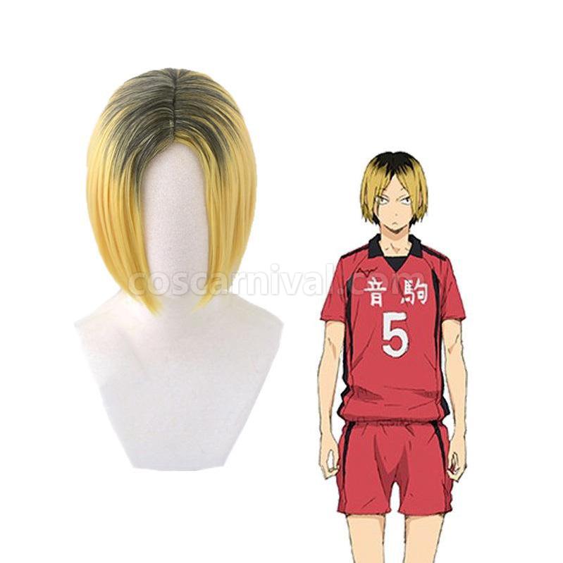 Haikyuu Kozume Kenma Short Black Fade Blond Cosplay wig, front view