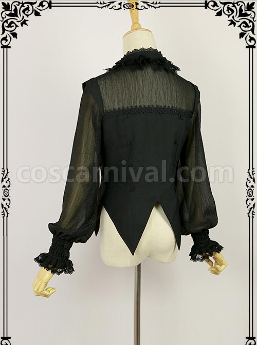 Halloween Black Little Standing Collar Lace Lolita Long Sleeve Shirt