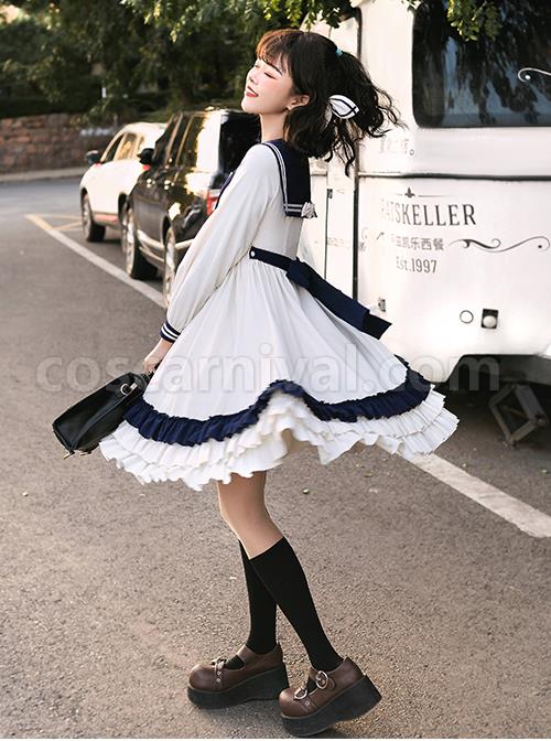 Heart-Route-Series-OP-White-Sailor-Suit-V-Neck-Design-Bow-Knots-Decoration-Long-Sleeve-Classic-Lolita-Dress-coscarnival-2685