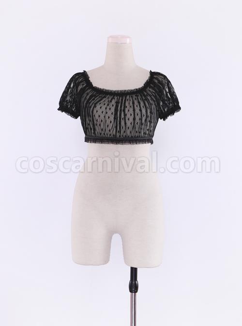 Heart-shaped Wave Point Lace Lolita Super Short Shirt coscarnival