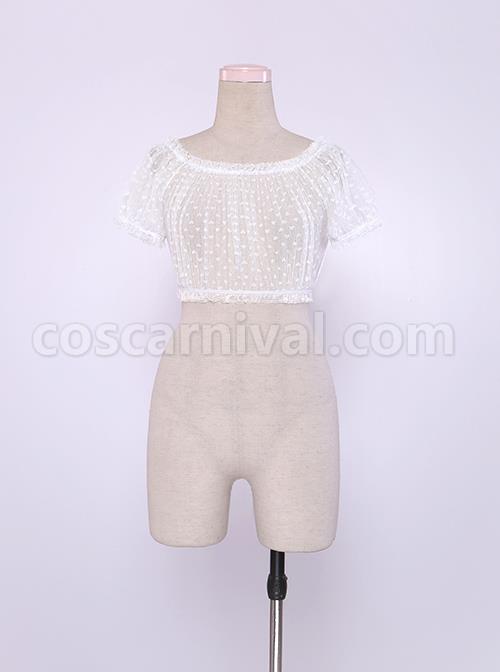 Heart-shaped Wave Point Lace Lolita Super Short Shirt